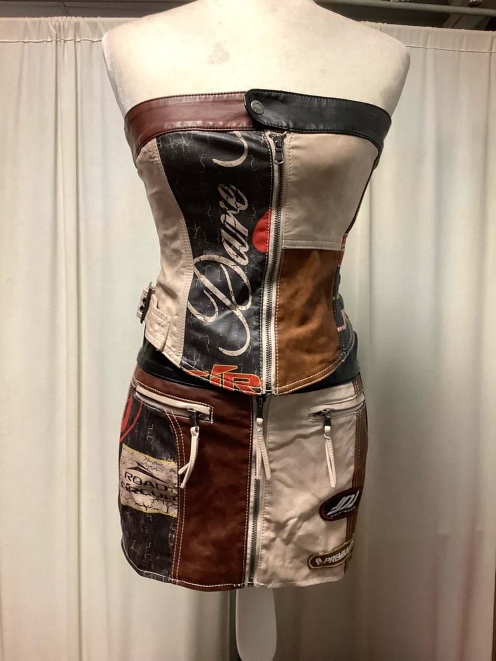 Jaded London Daytona Vegan Leather Crop Corset Strapless Top Micro Mini Skirt